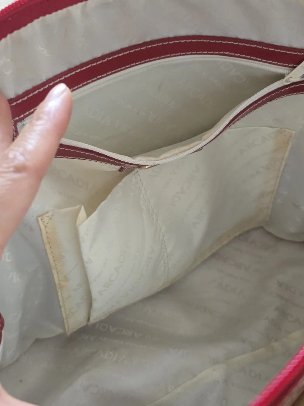 Arcadia Italy Red Patent Leather Embossed Monogram Dome Satchel Handbag